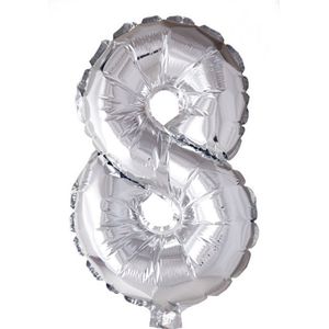 Wefiesta Cijfer Ballon Nummer '8' Zilver Folie 40cm - Geschikt voor Helium