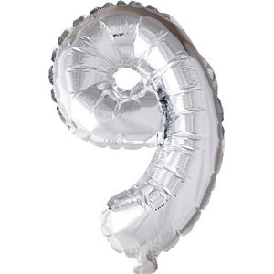 Wefiesta Zilveren Cijfer Ballon Nummer '9' - 40cm Folie - Geschikt voor Helium