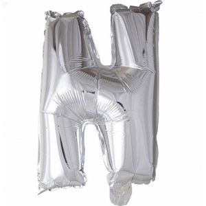 Folie Ballon Letter N Zilver 41cm met Rietje