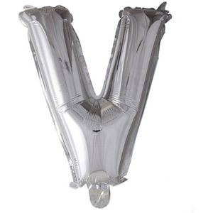 Folie Ballon Letter V Zilver 41cm met Rietje