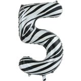 Folie Ballon Cijfer 5 Zebra XL 86cm leeg