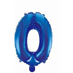 Folie Ballon Cijfer 0 Blauw 41cm met Rietje