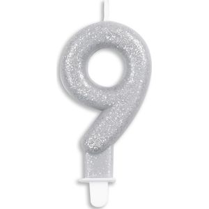 Nummer Kaars Glitter Zilver nr 9