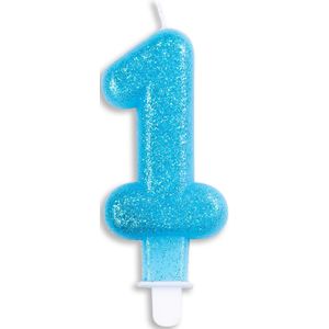 Nummer Kaars Glitter Blauw nr 1