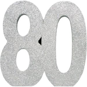 Zilver Tafeldecoratie Cijfer 80 Glitter 20,5cm