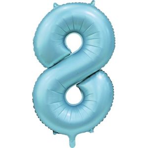 folieballon cijfer 8 mat licht blauw metallic