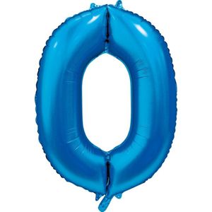 folieballon cijfer 0 mat blauw metallic