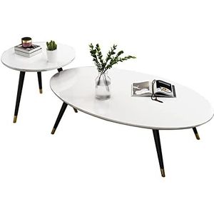 Prachtige 2PCS salontafel pak, woonkamer midden eeuw ovale tafel + ronde tafel, moderne vrije tijd theetafel, massief houten tafelpoot slaapkamer vrijetijdstafel (Color : C)