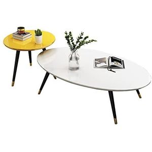 Prachtige 2PCS salontafel pak, woonkamer midden eeuw ovale tafel + ronde tafel, moderne vrije tijd theetafel, massief houten tafelpoot slaapkamer vrijetijdstafel (Color : B)
