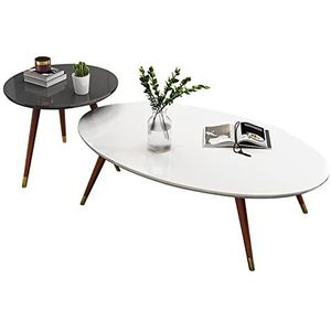 Prachtige 2PCS salontafel pak, woonkamer midden eeuw ovale tafel + ronde tafel, moderne vrije tijd theetafel, massief houten tafelpoot slaapkamer vrijetijdstafel (Color : A)