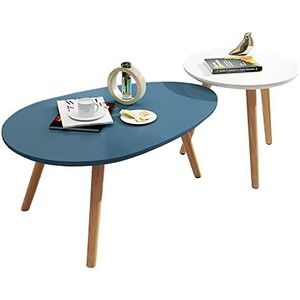 Prachtige 2PCS salontafel pak, woonkamer midden van de eeuw traanvormige tafel + ronde tafel, moderne vrije tijd theetafel, massief houten tafelpoot slaapkamer vrijetijdstafel (Color : D)