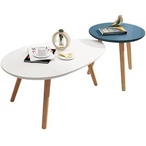 Prachtige 2PCS salontafel pak, woonkamer midden van de eeuw traanvormige tafel + ronde tafel, moderne vrije tijd theetafel, massief houten tafelpoot slaapkamer vrijetijdstafel (Color : A)
