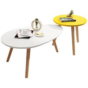 Prachtige 2PCS salontafel pak, woonkamer midden van de eeuw traanvormige tafel + ronde tafel, moderne vrije tijd theetafel, massief houten tafelpoot slaapkamer vrijetijdstafel (Color : C)