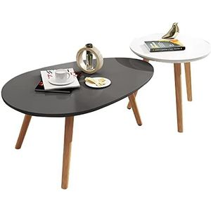 Prachtige 2PCS salontafel pak, woonkamer midden van de eeuw traanvormige tafel + ronde tafel, moderne vrije tijd theetafel, massief houten tafelpoot slaapkamer vrijetijdstafel (Color : B)