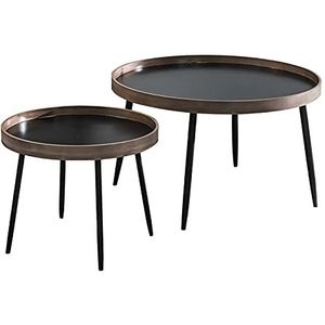 Exquisite Nesting End Table, Scandinavische massief houten salontafel, eenvoudige en moderne zwarte walnoot ronde salontafelcombinatie, hoekbanktafel in de woonkamer (Kleur: A, Maat: 2PCS)