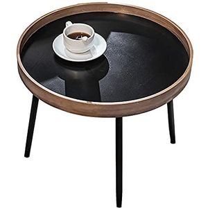 Prachtige bijzettafel, Scandinavische massief houten salontafel, eenvoudige en moderne zwarte walnoot ronde salontafelcombinatie, hoekbanktafel in de woonkamer (Kleur: A, Maat: 50x40cm)