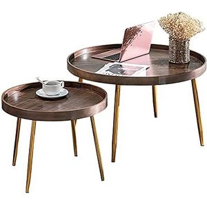 Exquisite Nesting End Table, Scandinavische massief houten salontafel, eenvoudige en moderne zwarte walnoot ronde salontafelcombinatie, hoekbanktafel in de woonkamer (Kleur: B, Maat: 2PCS)