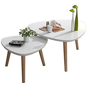 Prachtige houten driehoekige bijzettafel, set van 2 salontafels, moderne minimalistische bijzettafel voor woonkamer/slaapkamer (Kleur: A, Maat: 70+50cm)