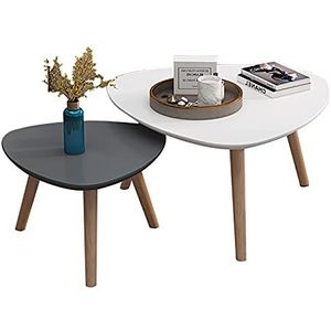 Prachtige houten driehoekige bijzettafel, set van 2 salontafels, moderne minimalistische bijzettafel voor woonkamer/slaapkamer (Kleur: E, Maat: 80+50cm)