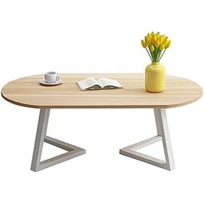 Prachtige salontafel, woonkamer ovale lage tafel (100x50x40cm), E1 milieubeschermingsbord laag tafelblad + koolstofstalen beugel vrijetijdstafel (kleur: F)