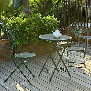 Prachtige klaptafels en stoelen (1 tafel + 2 stoelen), Scandinavische buitensalontafel, eenvoudig huis balkon/terras/tuin draagbare ijzeren kunst kleine ronde tafel (kleur: groen)