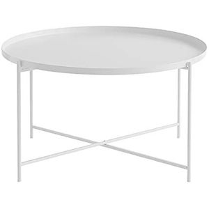 Prachtige salontafel, eenvoudige ijzeren ronde opbergtafel, woonkamerbank multifunctionele ladetafel, slaapkamer vrijetijdstafel, creatieve plank (kleur: wit, maat: 75x42cm)