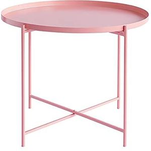 Prachtige salontafel, eenvoudige ijzeren ronde opbergtafel, woonkamerbank multifunctionele ladetafel, slaapkamer vrijetijdstafel, creatieve plank (Kleur: Roze, Maat: 60x47cm)