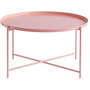 Prachtige salontafel, eenvoudige ijzeren ronde opbergtafel, woonkamerbank multifunctionele ladetafel, slaapkamer vrijetijdstafel, creatieve plank (kleur: roze, maat: 75x42cm)