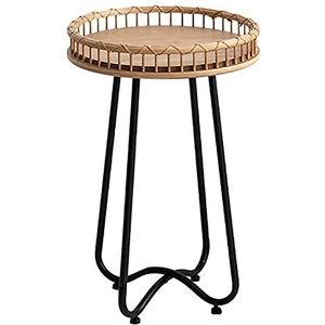 Prachtige salontafel, smeedijzeren tafelonderstel + ronde bijzettafel, rotan kleine appartementhoektafel in Japanse stijl in de woonkamer (afmetingen: 39x59cm)