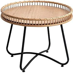 Prachtige salontafel, smeedijzeren tafelonderstel + ronde bijzettafel, rotan kleine appartementhoektafel in Japanse stijl in de woonkamer (afmetingen: 60x46cm)