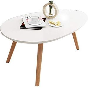 Prachtige salontafel, Noordse massief houten druppelvormige lage tafel (H40CM), slaapkamer vrijetijdstafel/studeertafel, kleine appartementsbank bijzettafel (kleur: wit, maat: 90x60x40cm)