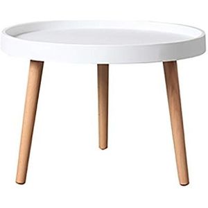 Prachtige salontafel, Nordic Ins ronde lage tafel, multifunctionele creatieve woonkamer/slaapkamer vrijetijdstafel (Φ50x36cm), massief houten tafelpoten (kleur: wit)