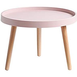 Prachtige salontafel, Nordic Ins ronde lage tafel, multifunctionele creatieve woonkamer/slaapkamer vrijetijdstafel (Φ50x36cm), massief houten tafelpoten (kleur: roze)