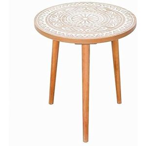 Prachtige salontafel, massief houten kleine ronde tafel, gesneden vrijetijdstafel in Amerikaanse stijl, Scandinavische balkon erkertafel/sofa bloementafel (maat: 50X46CM)