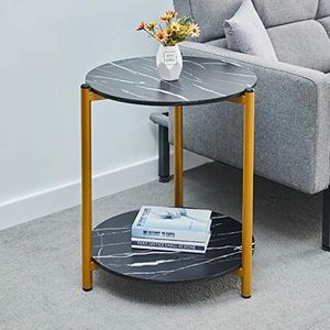 Prachtige salontafel, Nordic Home klein appartement marmeren patroon bank bijzettafel/nachtkastje, eenvoudige woonkamer dubbele kleine ronde tafel (Kleur: A, Maat: 50X60CM)