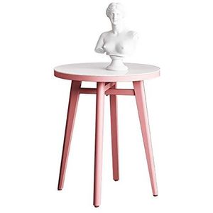 Prachtige salontafel, eenvoudige woonkamer nachtkastje van gehard glas, Scandinavische bank bijzettafel, kleine ronde tafel met koolstofstalen beugel (kleur: roze, maat: 39x45,5 cm)