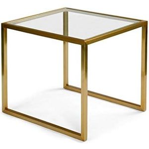 Prachtige bijzettafel, vierkante salontafel van gehard glas, gouden ijzeren H45CM hoektafel, bijzettafel/nachtkastje in de woonkamer