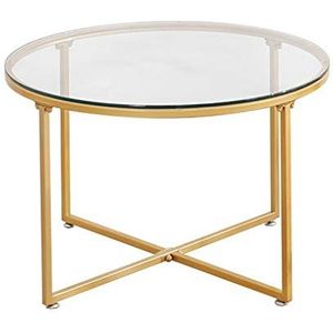 Prachtige ronde salontafel, 8 mm versterkt glazen aanrecht, transparant glas + gouden ijzeren beugel, rijtafel in de woonkamer en slaapkamer (afmetingen: 80x45cm)