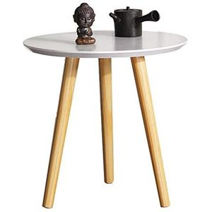 Prachtige salontafel, Scandinavische stijl, klein appartement, witte kleine ronde tafel, massief houten tafelpootbank, bijzettafel/hoektafel/nachtkastje (afmetingen: 60X61.5CM)