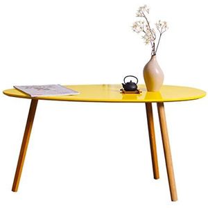 Prachtige salontafel, eenvoudige Scandinavische ins-stijl kleine onregelmatige lage tafel (90x45,5x45,5cm), massief houten poten bank bijzettafel in huis woonkamer (kleur: geel)