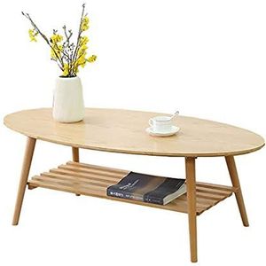 Prachtige salontafel, Japans dubbellaags ovaal massief hout (H45cm) Lage tafel, multifunctionele kleine appartement-vrijetijdstafel van rubberhout (Kleur: A, Maat: 120X60X45CM)