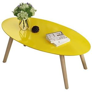 Prachtige salontafel, multifunctionele massief houten zittafel, eenvoudige ovale lage tafel in Europese stijl, pianolak desktop slaapkamer vrijetijdstafel (kleur: geel, maat: 100X50X45CM)