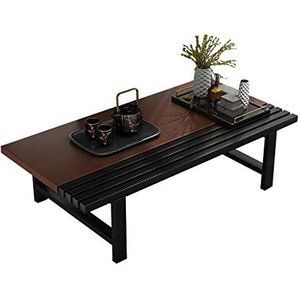 Prachtige salontafel, zittafel in Japanse stijl, E1 milieubeschermingsplaat tafelblad + koolstofstalen stalen frame lage tafel (walnootkleur) (afmetingen: 80x50x30cm)