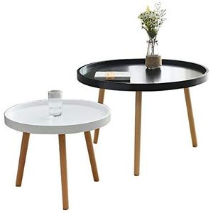 Prachtige 2-delige combinatie salontafel, beukenhouten poten + MDF rond aanrecht, Europese eenvoudige slaapkamer/woonkamer/balkon vrijetijdstafel (Kleur: C)