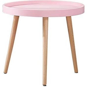 Prachtige salontafel, Φ50cm ronde Europese eenvoudige bank bijzettafel, nachtkastje met PP tafelblad en beukenhouten poten (kleur: roze)