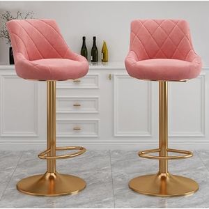 Luxe draaibare barkrukken set van 2 verstelbare tegenhoogte stoelen met rugleuning moderne fluwelen barstoelen voor keukeneiland/eetkamer/thuisbar, roze