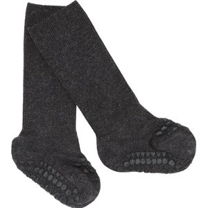 GoBabyGo - Bamboe Antislip Sokjes - Sokken - Dark Grey Melange / 6-12M