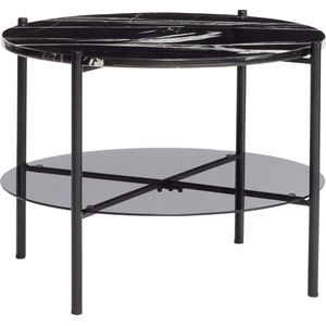 HÜBSCH INTERIOR - STUNNING ronde zwarte salontafel met marmerlook blad van glas - Ø65 x h45cm