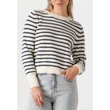 Lollys Laundry - Gestreept Gebreide Jumper - Dames - Beige - Ronde Hals, Lange Mouwen, Losvallend