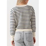 Lollys Laundry - Gestreept Gebreide Jumper - Dames - Beige - Ronde Hals, Lange Mouwen, Losvallend